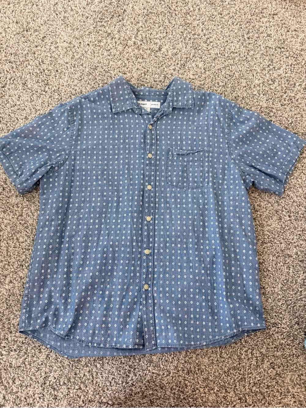 Old Navy Blue Short-Sleeve Printed Button-Down Shirt